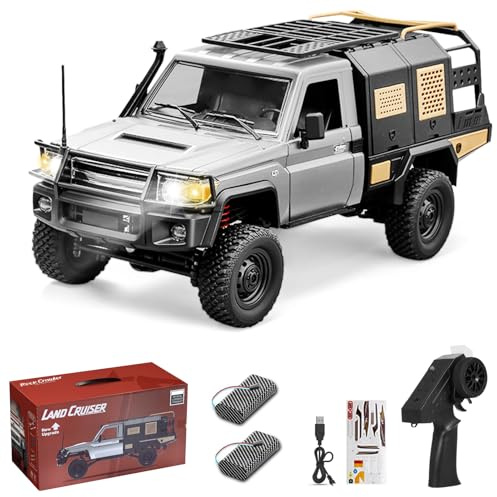 Hylukon Remote Control Cars MN-82S 1/12 RC Crawler 2.4G 4WD Rock Crawler AllTerrain LED Lights 80mins Fun Time Indoor Outdoor Offroad Vehicle Toy Gifts for Adult 2 Rechargeable Battery Silver Grey