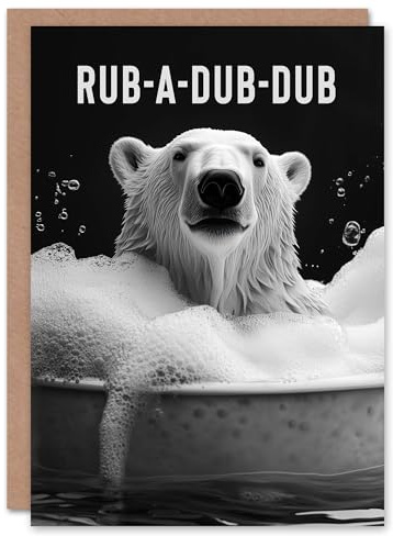 Artery8 Greeting Card Polar Bear in Bathtub Bath Time Rub A Dub Fun Blank For Him Or Her Art Birthday Card