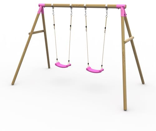 Plum Play Kids Outdoor Wooden Round Pole Swings with Ground Anchors Included - Suitable for up to 50kg per accessory - Up to 5 year Warranty (Double Pink Marmoset)