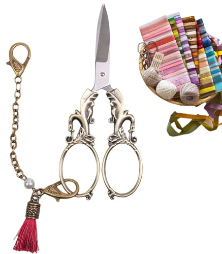 Vintage Scissors - Mehrzweckklassiker, Häkelschere mit Kette | Retro European Style Small Sewing & Craft Scissors, Diytool für Kunstwerke, Stickerei und Nähen, (5,3x2,2 Zoll)