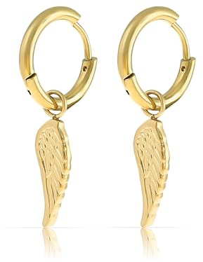 Made by Nami Set Ohrringe Hängend mit Engelsflügel Anhänger Silber oder Gold aus Chirurgischem Edelstahl Creolen mit Anhänger Geschenke für Frauen Wasserfester Schmuck Hypoallergen