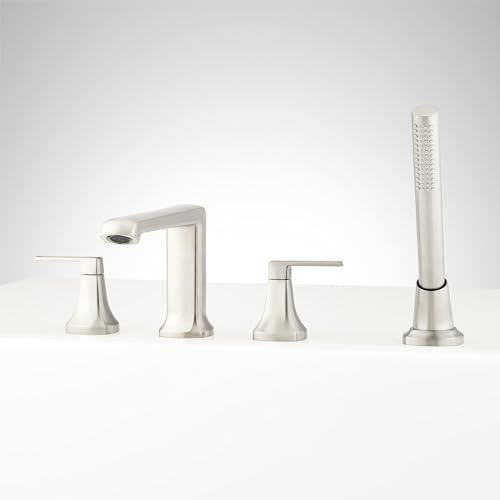 Signature Hardware 955151 Sefina Deck Mounted Roman Tub Filler with Built-In Diverter and Hand Shower - Less Rough In Valve - Brushed Nickel