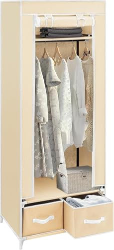 M.J COMFY-LIFE Portable Wardrobe 160x60x43cm - Foldable Closet Organizer with Clothes Rail, Wardrobe Storage Organiser for Bedroom, Space-Saving Bedroom Furniture with Non-Woven Fabric Cover (beige)