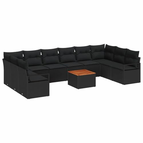 vidaXL Garten-Sofa-Set mit Kissen 11 pcs Schwarz Poly Rattan, Garten & Terrasse, rechteckiges, modernes Sofa-Set, wetterfestes Poly-Rattan, Coole Sitze für den Patio
