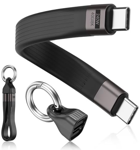 Short USB C to USB C Cable PD 240W USB-C Charger Cord with Keychain 40Gbps Data Transfer 8K 60Hz Fast Charging Thunderbolt 3/4 Cable for iPhone 17 16 15 Mac iPad Samsung Galaxy Type-C Devices