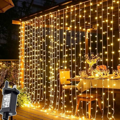 Cozymeow Curtain Lights 3m x 3m 300 LED Curtain Fairy Lights Warm White