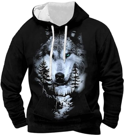 Sweat à capuche pour homme avec motif réaliste de loup et de forêt – Sweat à capuche imprimé 3D au design naturel | Sweat-shirt sombre avec motif animal