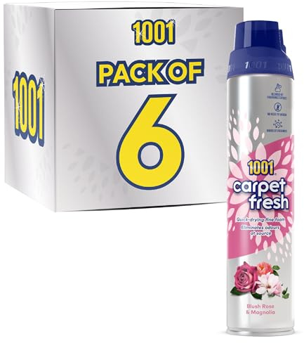 1001 • Carpet Fresh Blush Rose & Magnolia • 6 x 300ml Cans | Carpet & Upholstery Freshener • Blush Rose & Magnolia • Eliminates Odours • No Vacuum Needed • 6 x 300ml Cans