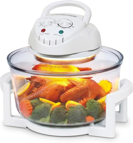 Leilaohu Halogen Oven Cooker, Glass Air Fryer with Turbo Wash Included Accessories, Halogen Oven Cooker with Extender Ring Replacement Bulb a
