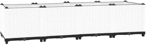 Jardinière surélevée 160 x 40 x 38 cm en polypropylène aspect rotin - Jardinière surélevée pour jardin, balcon, terrasse, grande jardinière blanche