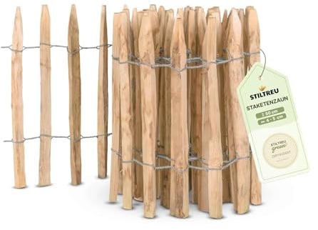 STILTREU Französischer Premium Staketenzaun Kastanie - Länge 5 Meter, Höhe 50 cm, Lattenabstand 4-5 cm