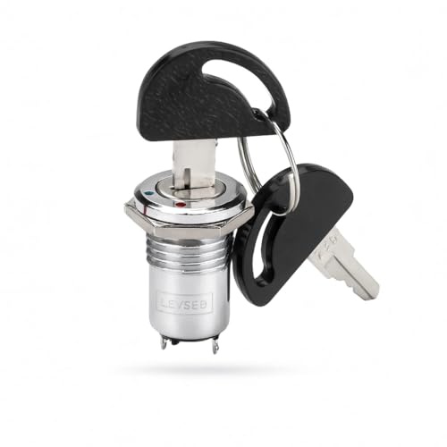 16mm Metall Schlüsselschalter OFF-ON, Keylock Switch, SPST NO, 2A 250VAC / 4A 12V, robuster Schlüssel-Schalter für Schalttafeln, Maschinen, Steuerungen, Fahrzeuge und Sicherheitstechnik 2 Schlüssel