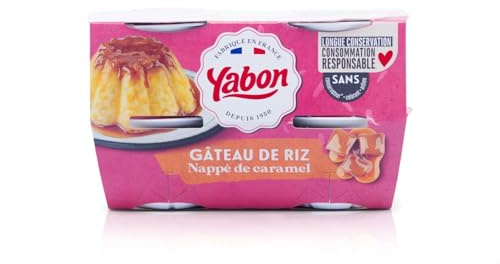 Yabon - Gâteau de Riz au Lait Entier et Nappage Caramel - Recette Normande - les 4 pots de 125 g - 500g - Le Lot De 5