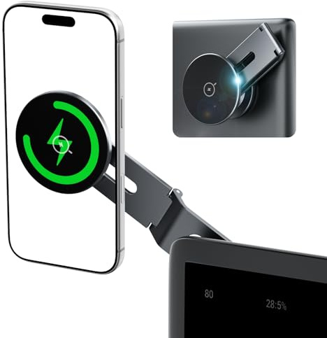 ALAFLY 15W Wireless for Tesla Phone Mount Charger, Foldable & Extendable Metal Car Mount with Strong N55 Magnet, 360° Adjustable Phone Holder for Tesla Model 3/Y/S/X/Cybertruck & for MagSafe iPhone
