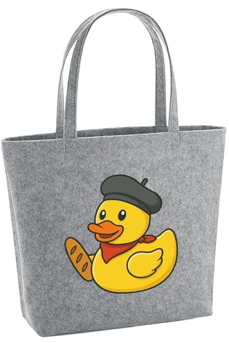 Huuraa Filzshopper Quietscheente Frankreich Gummiente Franzose 22 Liter Grey Melange Filztasche Geschenkidee