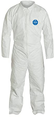 DuPont Tyvek 400 Disposable Protective Coverall with Open Wrists and Ankle, White, Large, 1-Pack