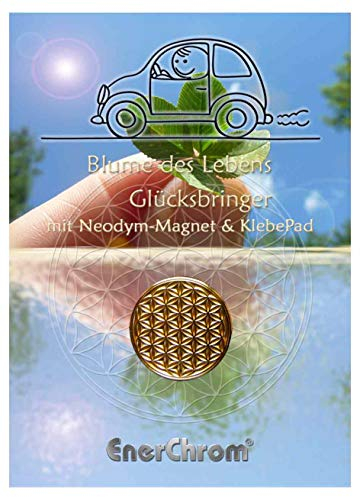EnerChrom Blume des Lebens Glücksbringer Auto, Farbe Gold 2,3cm - 1 Stück - Allzeit Gute Fahrt Metall Magnet Zettelhalter