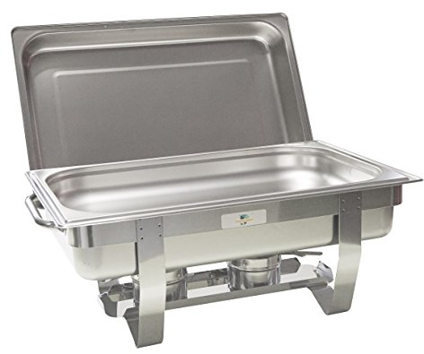 Gastro-Bedarf-Gutheil Chafing Dish Speisenwärmer aus Edelstahl Wärmebehälter Rechaud bestehend aus: 1 Gestell mit Deckelhalterung 1 Wasserbecken Speisebehälter GN 1/1Tiefe 65 mm