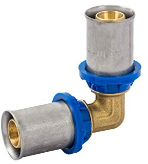 BV Press Winkel 90° Blauer Ring 32x3-32x3 Pressfitting aus Messing für Aluverbundrohr