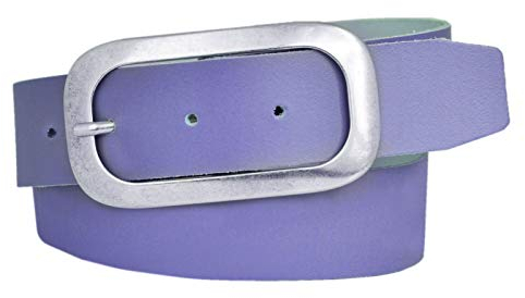 DayneQ 4cm Breit Echt Leder Guertel Altsilber Schnalle -Lila-Bundweit 100