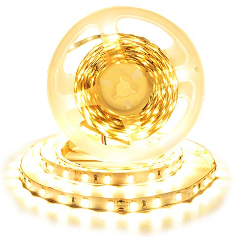 Arotelicht 24V LED Strip warmweiß 300 LEDs 5M 5050SMD Band Leiste Streifen 3000K Lichterkette Stripe Lichtleiste Innen Deko Lichter, nicht wasserdicht IP20, 60LEDs/M