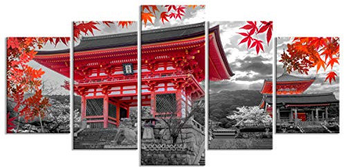 decomonkey - Impression sur Toile Intissé Architekture Paysage 200x100 5 Pièces - Tableau Décoration Appartement Cadre en Bois Déco Salon Peinture sur Toile Maison Architecture japon orienter zen