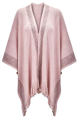 ZLYC Damen-Poncho mit goldenem Rand, gestrickte Decke, Poncho, Mantel, Cardigan (Rose),Einheitsgröße