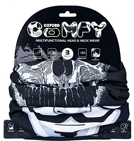 OXFORD Comfy Head Helmet Scarf Neck Warmer. Masks. 3-Pack. Head and Neck Wear Bike Scarf Base Layer. NW147, Black