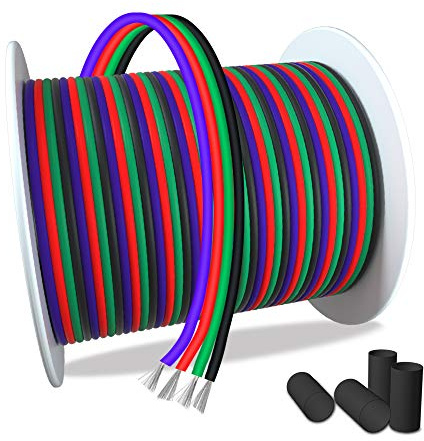 AOTOINK 30M RGB 4 Conductor de Alambre 4PIN 22AWG Cable de Extensión LED Alambre de Soldadura Cobre Estañado Calibre 22 para Tira de LED RGB 3528 5050
