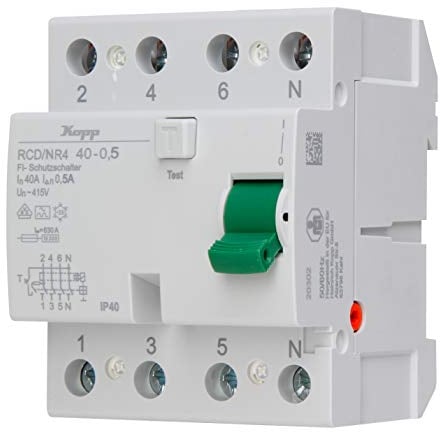 Kopp Fehlerstrom-Schutzschalter, RCD, 40 A, 500mA, 4-polig, 754045096