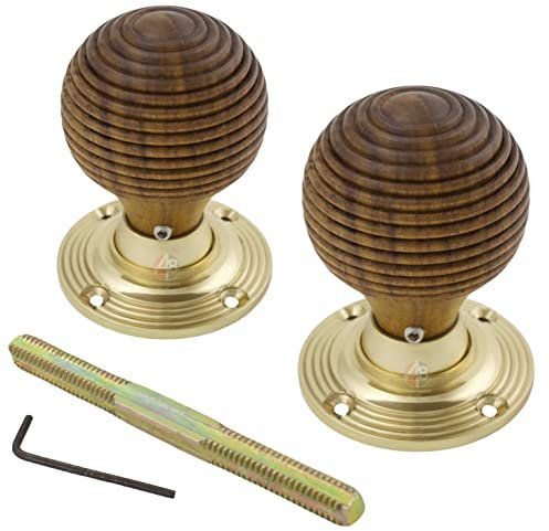 A.B Hardware 1 Pair of Rosewood Beehive Wooden Wood Mortice Rim Door Knob Knobs Pairs