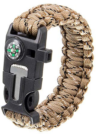 YZOTEK Sopravvivenza Camo Braccialetto Paracord - Braccialetto Sportivo Casual 5 in 1 con Strumenti di Emergenza Multipli Bussola, Pietra Focaia, Raschietto, Fischietto per Caccia e Pesca nel Deserto
