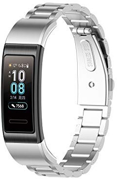 TopTen Bracelet de montre compatible avec Huawei Band 3 Pro/Band 4 Pro Smart Band Fitness Tracker, bracelet de rechange en acier inoxydable, bracelet réglable (argent)