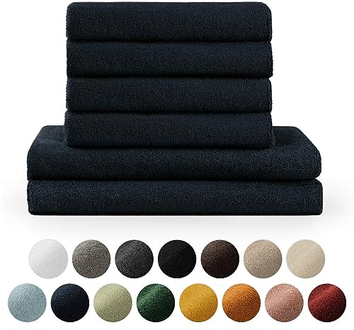Blumtal Premium Frottier Handtücher Set 4 teilig 100% Baumwolle - Oeko-TEX zertifiziertes Badetuch 2X (70x140 cm) + Towel 4X (50x100 cm) - saugstarkes Frottiertücher Set - Handtücher Blau Dunkel
