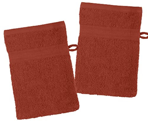 Stof - Lot de 2 Gants de Toilette - Taille 15x21 cm - 100% Coton Bio - Couleur Terracotta - Modèle Lagune - Linge de Bain - Doux et de Bonne qualité - Certifié Oeko Tex