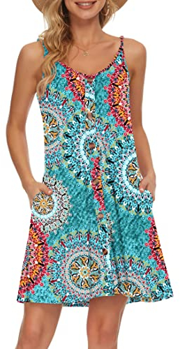 AUSELILY Vestiti Donna Estivi Corti con Scollo a V Vestito Estivo Casual da Spiaggia Abiti Estivi Casual con Tasche