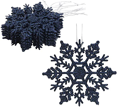 Christmas Concepts® Pack of 12-10cm Glitter Snowflake Hanging Decorations - Christmas Decorations (Midnight Blue)