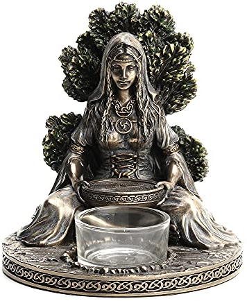 Veronese Design Teelichthalter, keltische Göttin Danu Mutter Erde, bronzefarben