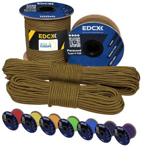 EdcX 3 mm Nylon Paracord 425 (15, 30, 50 and 100m) – 3 mm Type II, 100% Nylon Rope, 3 Strand Rope, 3 mm Nylon Rope in Many Colors (Coyote Brown, 50 m)