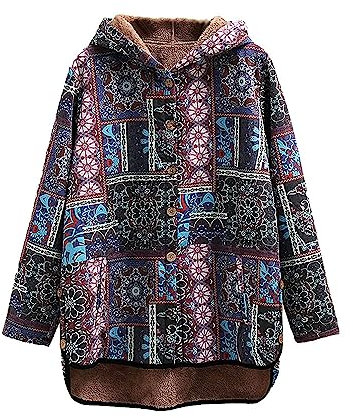 Onsoyours Veste Femme Manteau Trench Automne Hiver Ethnique Rétro avec Capuche Manteaux avec Doublure Peluche Blouson Coupe Vent Trench Coat Polaire Chaude Violet XS