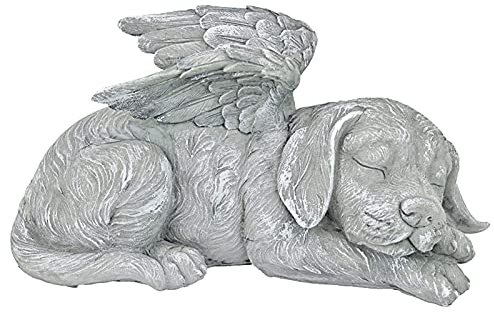 NSXIN Tierstatue Hund Katzenengel Figur Gartenstatue Engelsflügeln Grabschmuck Grabfiguren Wetterfest Engel Garten mit Engelsflügeln Garten Grabsteine Oder Rasendekorationen (Hund B)