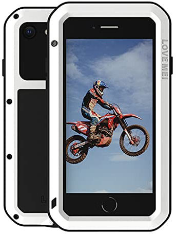 LOVE MEI for iPhone SE 3 2022 Case, Outdoor Heavy Duty Military Bumper Aluminum Metal Shockproof Dustproof Full Body Protection Case with Tempered Glass for iPhone SE 2022 (3rd Gen) (White)