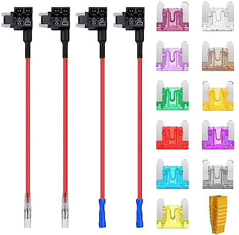 AUKENIEN Stromdieb KFZ Autosicherung 12V Micro Autosicherungen mit 2A 3A 5A 7,5A 10A 15A 20A 25A 30A 35A 40A Stecksicherung Flachsicherungsadapter Add A Circuit Piggyback Sicherungen für Auto LKW PKW