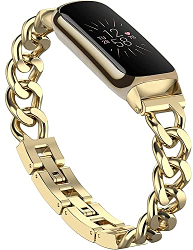 Wizvv Armband Kompatibel mit Fitbit Luxe Bändern,Schlankes Metallband Edelstahl Verstellbare Bänder Ersatzbänder für Fitbit Luxe Smart Uhr für Frauen Männer
