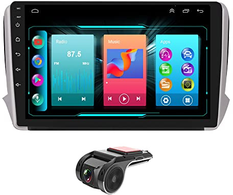 Für Peugeot 2008 2013-2020 Android 12 Autoradio Navi GPS DAB+Radio 10.1 Zoll HD Touchscreen Autoradio Bluetooth CarPlay Navigation WiFi,Mirrorlink,FM RDS Radio,mit Rückfahrkamera+Lenkradkontrolle DSP