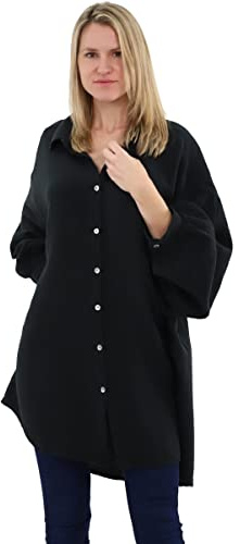 Malito Damen Musselin Bluse - Langarm Blusenhemd - langes Oversize Hemd aus Baumwolle - Long Shirt Strand Cover Up 20914 (One Size)