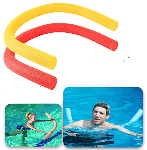 Schwimmnudel für Kinder und Erwachsene, 2 oder 4 Stück, Schaumstoff-Schwimmnudel, Schwimmhilfe, starkes flexibles Schwimmgerät, 1,5 m, Aerobic-Wassersport-Lernhilfe (rot + gelb)