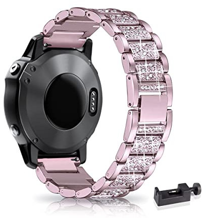 22MM Metall Armband Kompatibel mit Garmin Fenix 5/Fenix 5 Plus/Fenix 6/Fenix 6 Pro/Fenix 7/Forerunner 935/945 Armband, Frauen Strass Glitzer Verstellbare Edelstahl Ersatzbänder Armband (C)