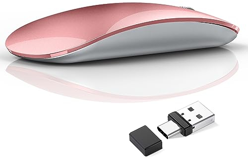 Uiosmuph G11 Mouse Wireless Ricaricabile, Mouse Senza Fili Silenzioso, 2,4 GHz con Ricevitore di Tipo C e USB per Laptop/PC/Mac/Chromebook,Oro rosa