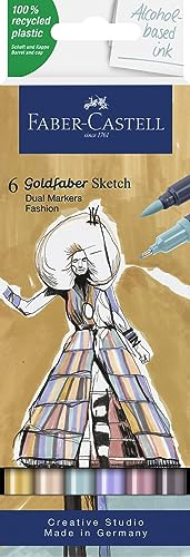 FABER-CASTELL - Goldfaber Sketch Marker Fashion, 6 Farben | Schnell trocknende Alkohol Marker mit hoher Deckkraft, Brush- und Finelinerspitze für Illustrationen und Skizzen